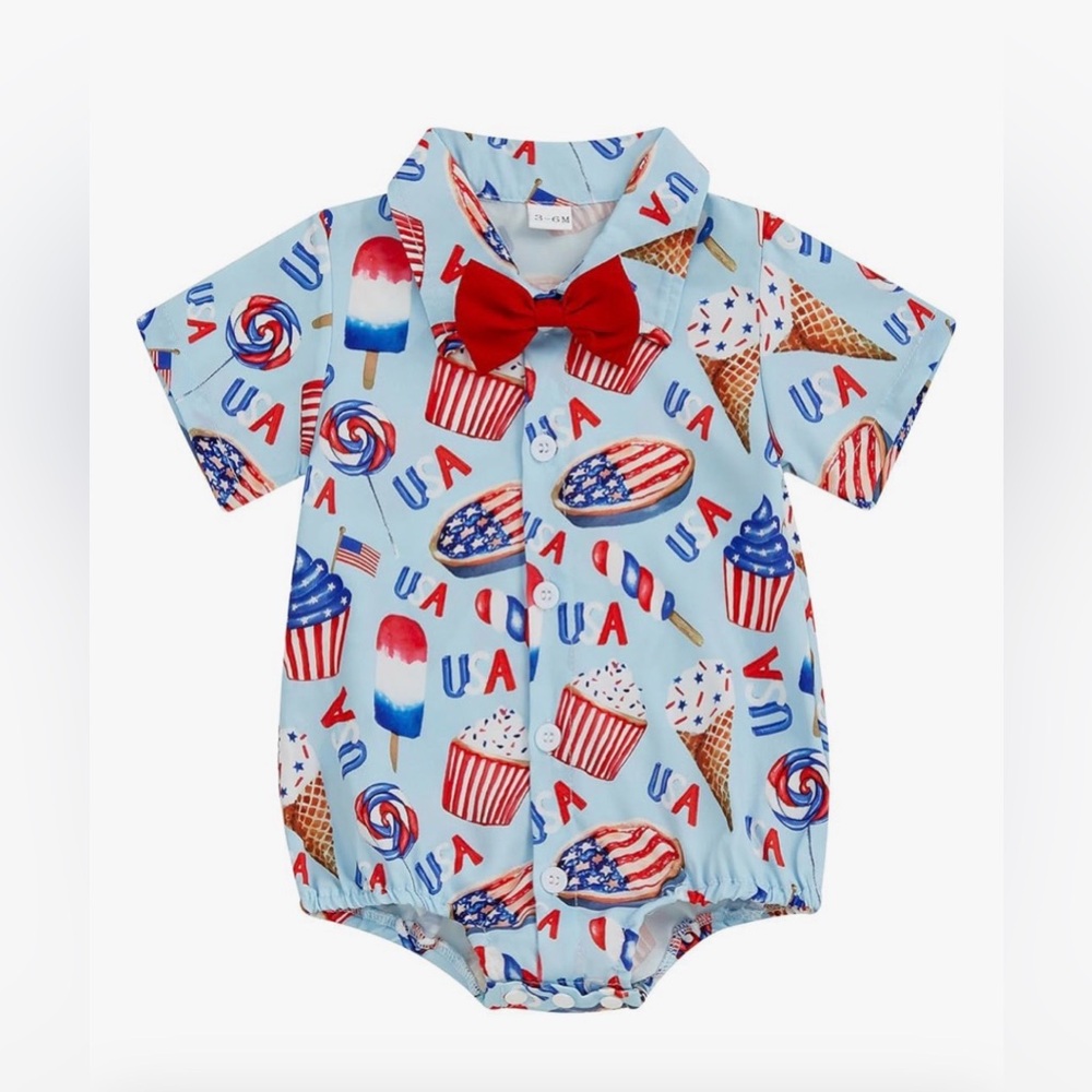 Patriotic Baby Romper with Bow Tie Size